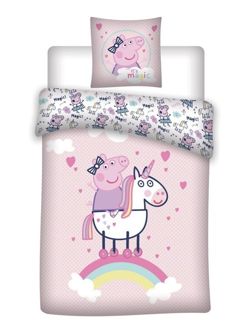 Déco Enfant - Parure de Lit Coton Peppa Pig - Housse de Couette 140x200 cm Taie 65x65 cm - Kiabi