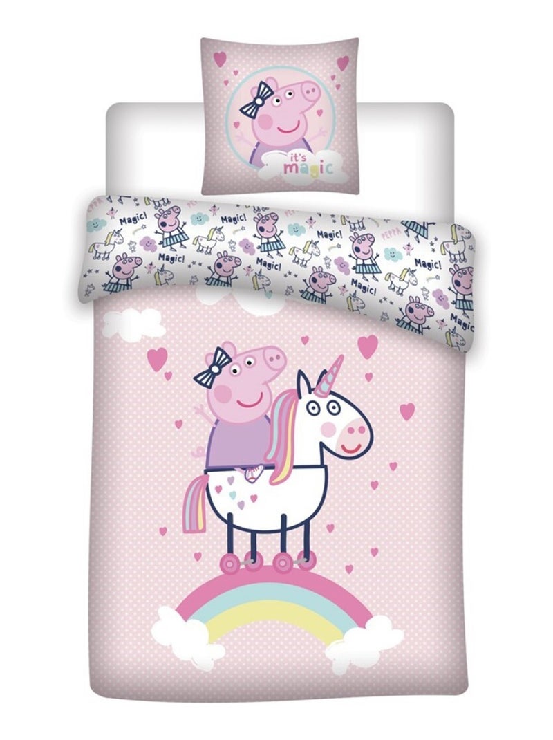 Déco Enfant - Parure de Lit Coton Peppa Pig - Housse de Couette 140x200 cm Taie 65x65 cm Rose - Kiabi