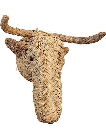 Déco murale petite tête d'élan en paille