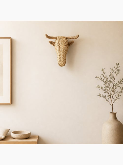 Déco murale petite tête d'élan en paille - Kiabi