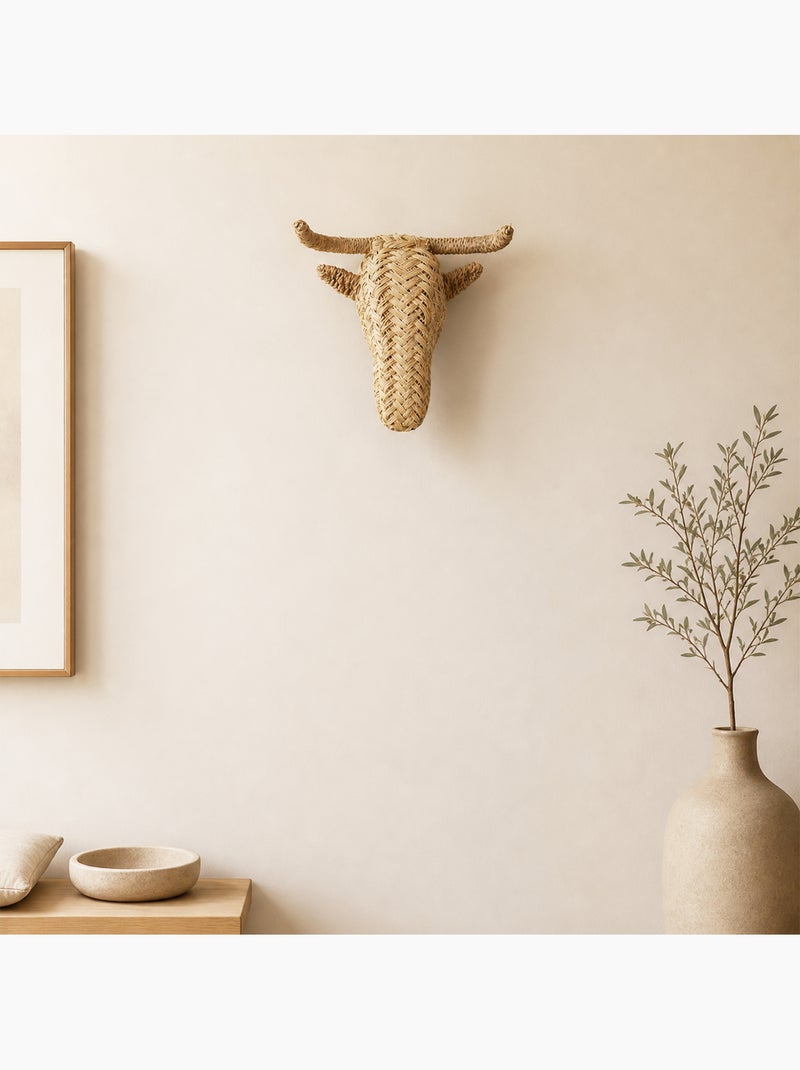 Déco murale petite tête d'élan en paille Beige - Kiabi