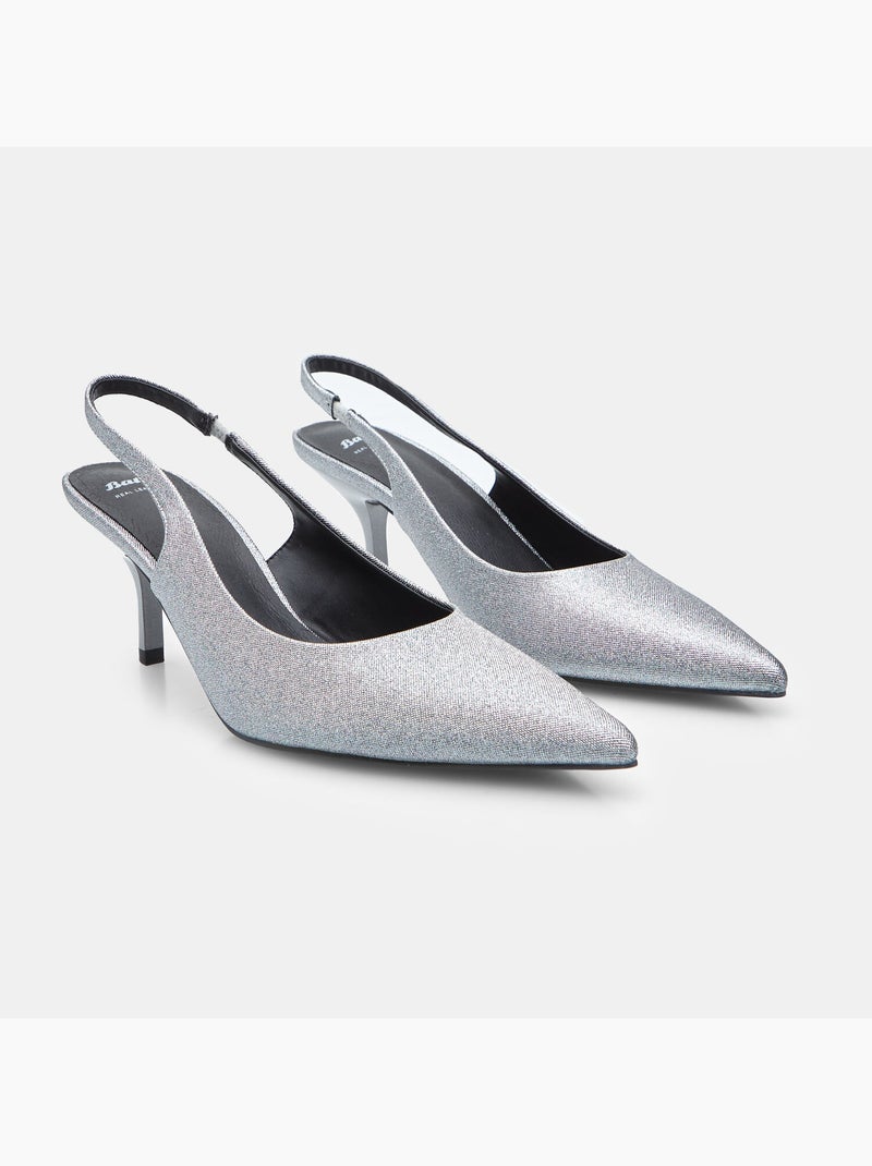 Décolleté slingback avec talon et bout pointu Bata Argent - Kiabi