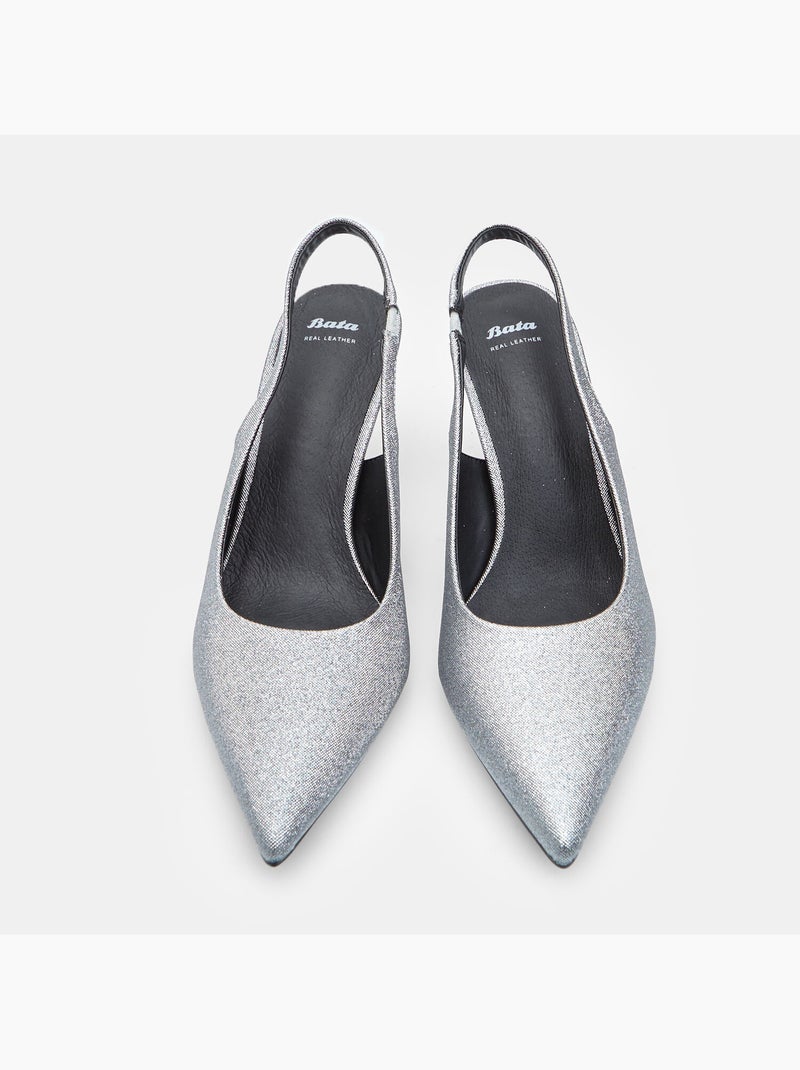 Décolleté slingback avec talon et bout pointu Bata Argent - Kiabi