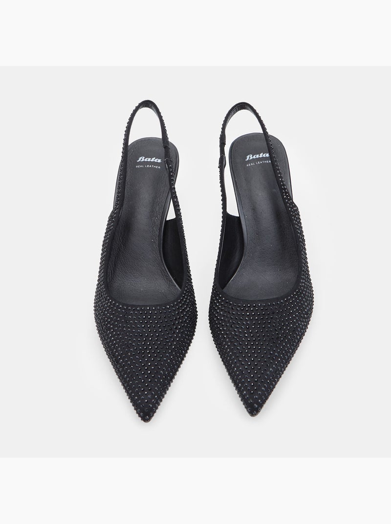 Décolleté slingback avec talon et bout pointu Bata Noir - Kiabi