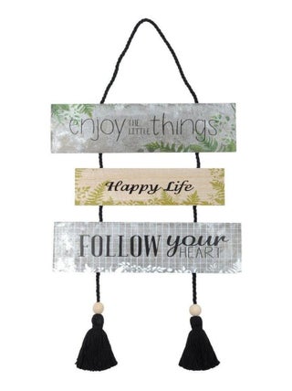 Décoration à suspendre en bois happy life