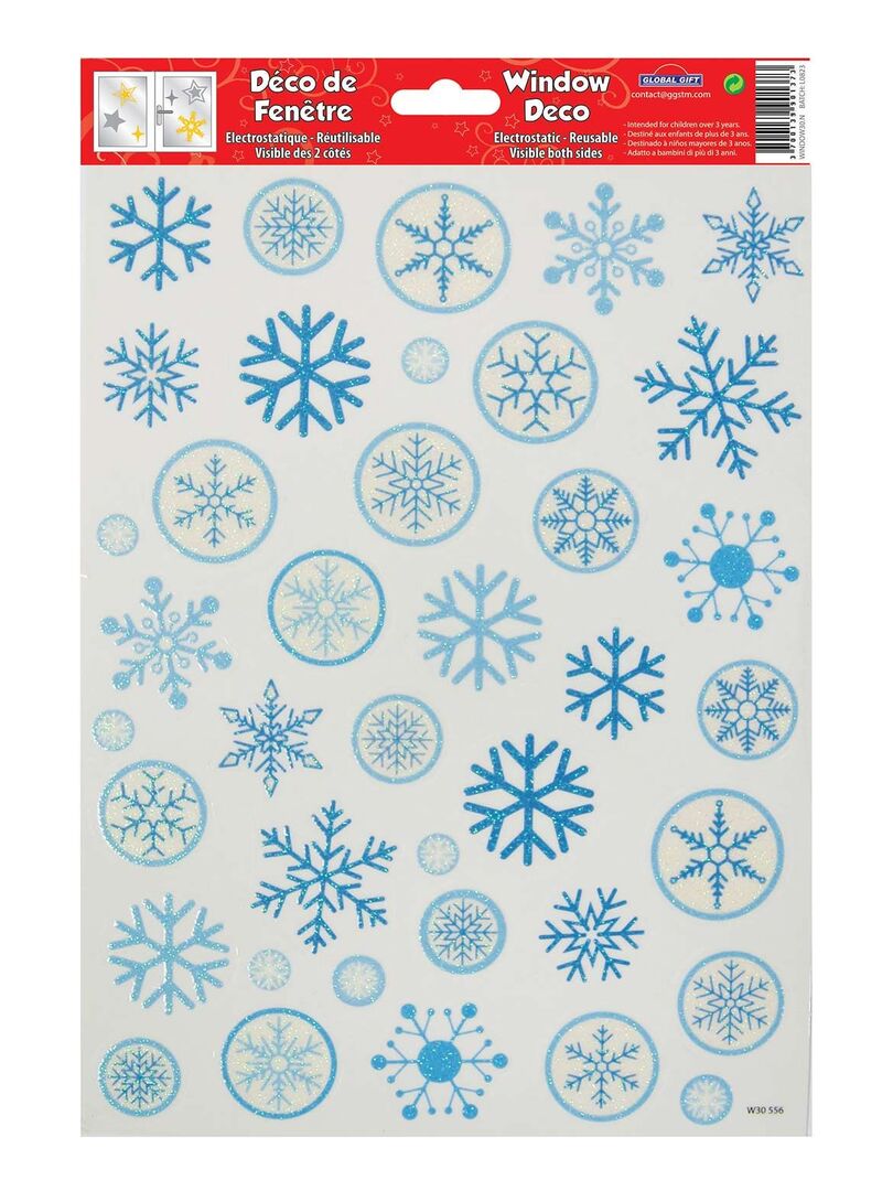 Décoration de fenêtre électrostatique Noël - Flocons paillettes bleues Bleu - Kiabi