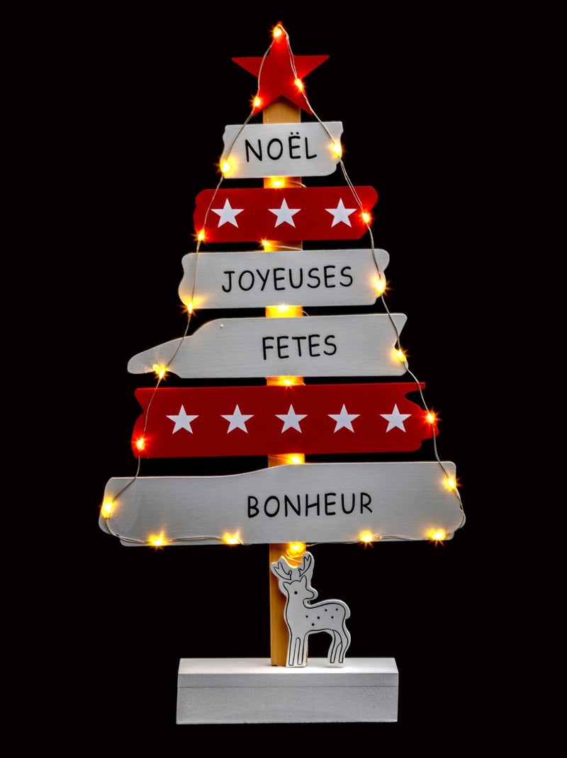 Décoration de Noël à poser sapin en bois lumineux Blanc - Kiabi
