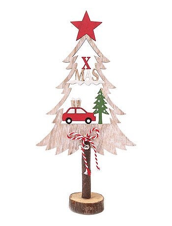 Décoration de Noël en bois sapin et voiture Xmas Tradi