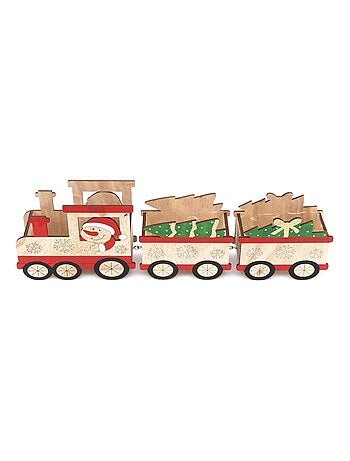 Décoration de Noël petit train en bois bonhomme de neige