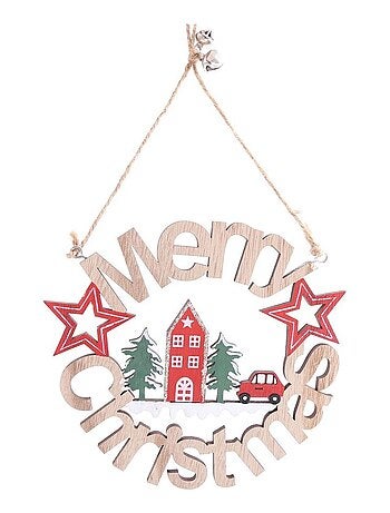 Décoration de Noël ronde en bois à suspendre XMAS TRADI