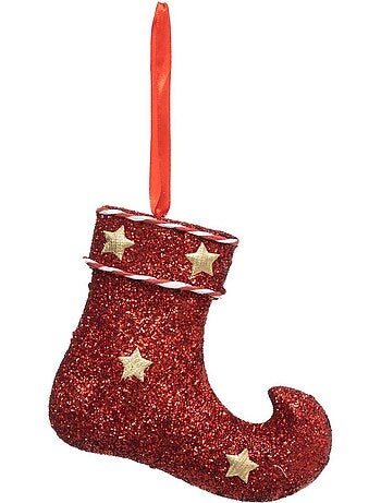 Décoration de sapin botte rouge pailletée 16cm