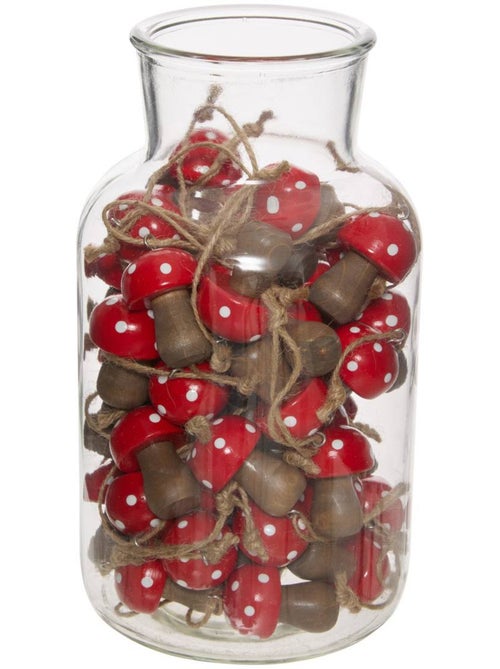 Décoration de sapin champignon en bois dans une jarre rouge - Kiabi