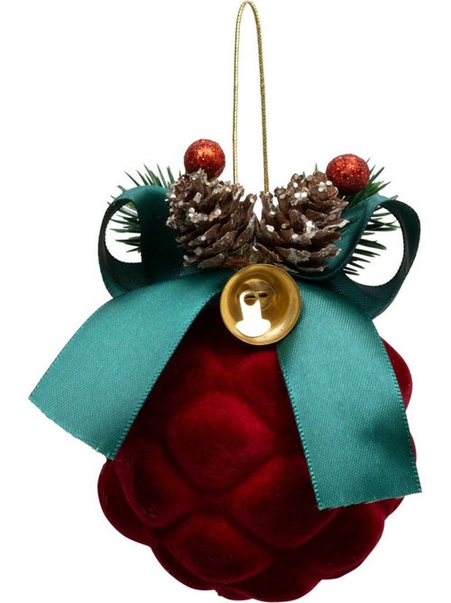 Décoration de sapin pomme de pin déco velours rouge 8cm - Kiabi