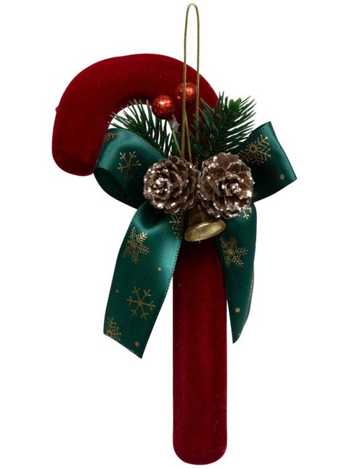 Décoration de sapin sucre d'orge velours rouge 17cm - Kiabi
