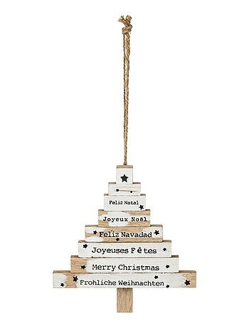 Décoration en bois pour sapin de Noël pancarte avec message