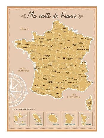 Décoration murale carte de france à gratter