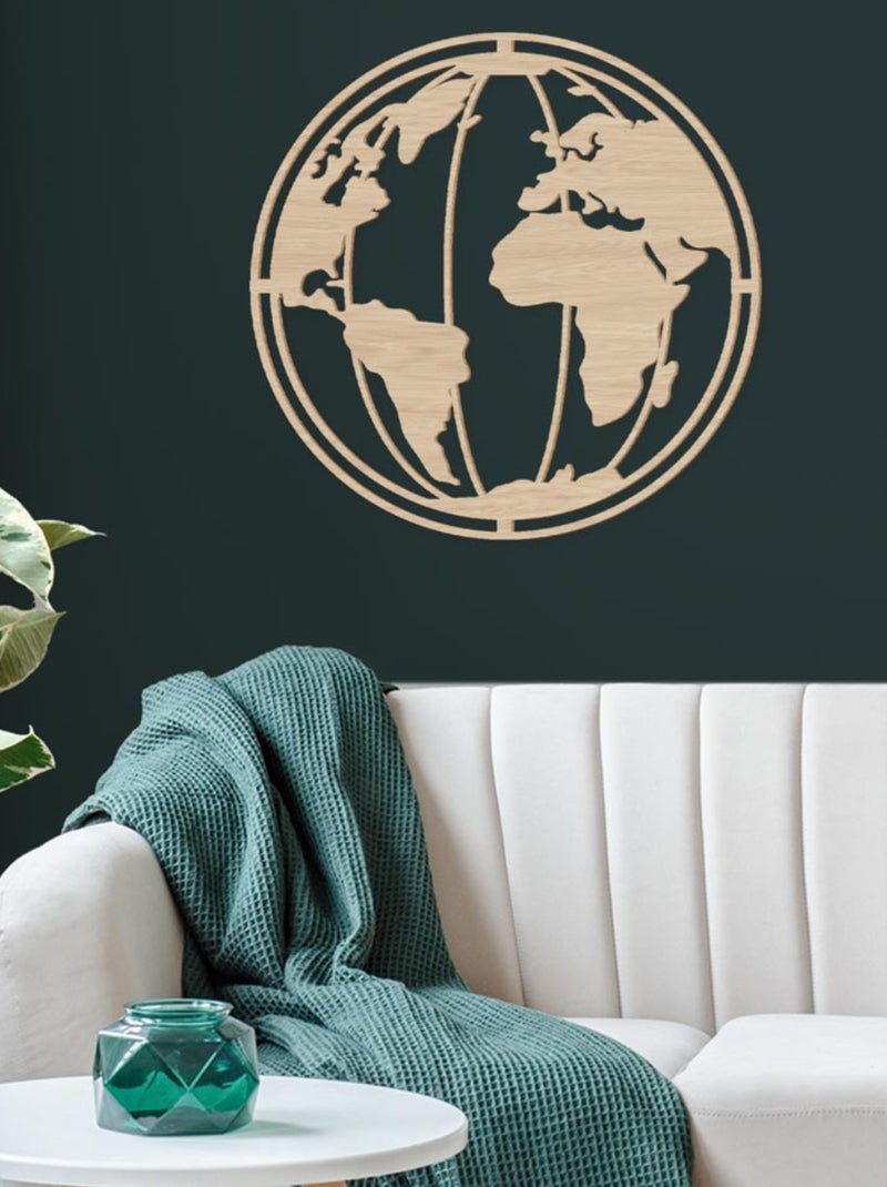 Décoration murale en bois Mappemonde Beige - Kiabi