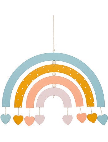 Décoration murale enfant arc-en-ciel bois et coton MALAK