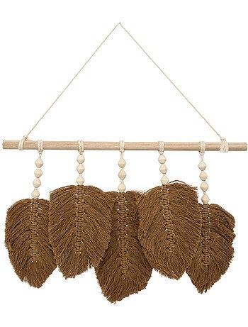 Décoration murale feuilles tissu sur baguette bois ODINA
