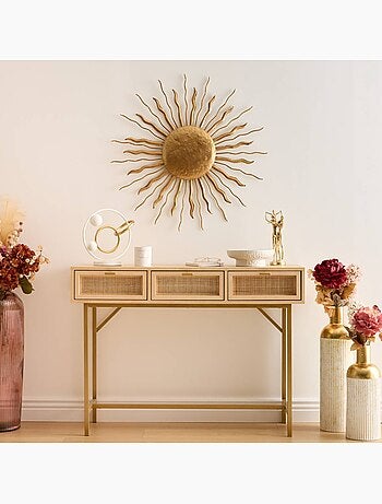 Décoration murale soleil en métal doré 80cm edwige