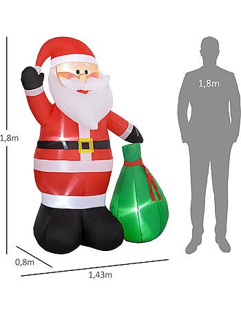 Décoration noël gonflable h.180 cm - père noël gonflable led extérieur intérieur