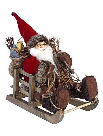 Décoration Père Noël marron sur luge 30 cm - Kiabi