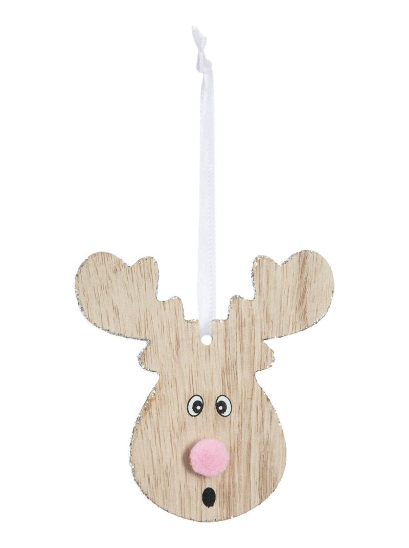 Décoration pour sapin de Noël en bois - Tête de renne Beige/Rose - Kiabi