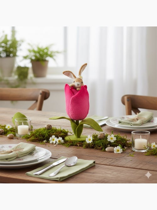 Décoration un lapin en feutre dans une fleur de jardin - Kiabi Décoration un lapin en feutre dans une fleur de jardin - Kiabi