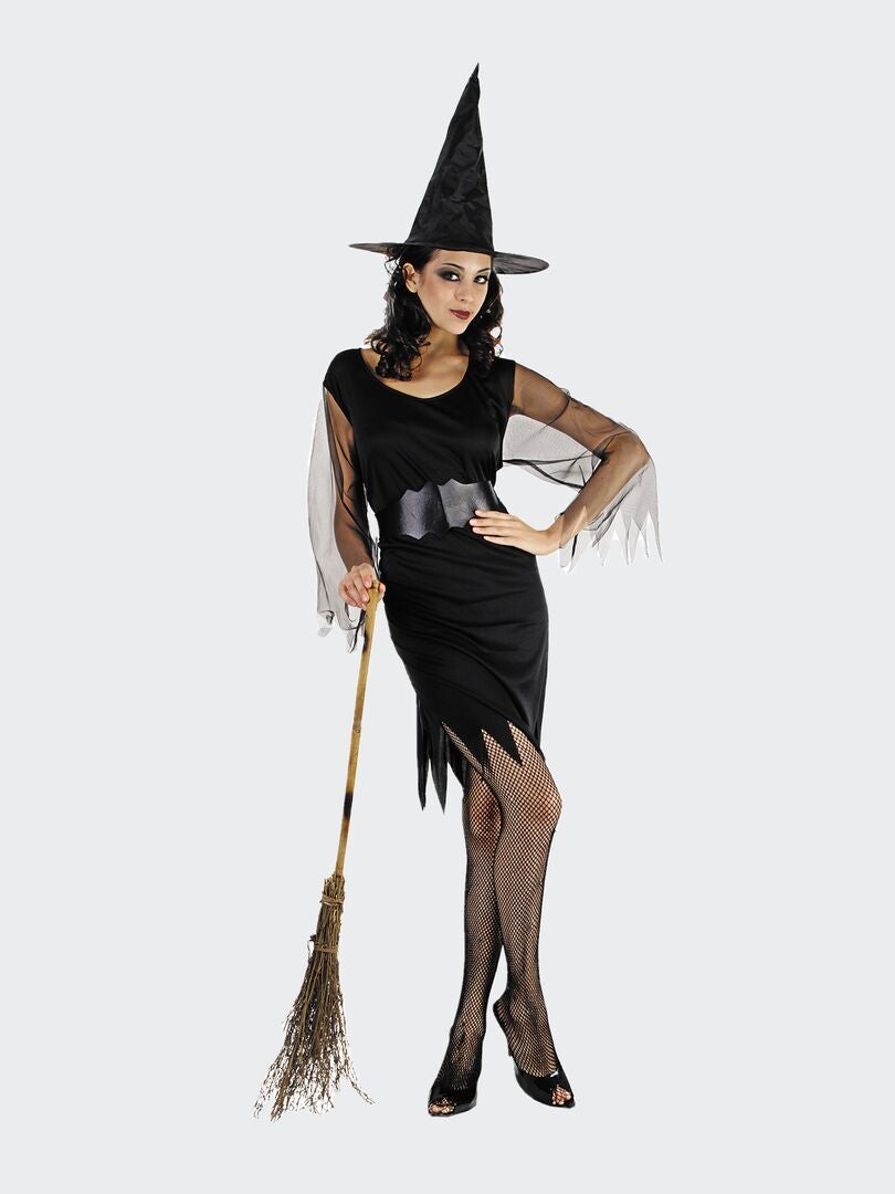 Déguisement de sorcière robe + ceinture de sorcière noir - Kiabi