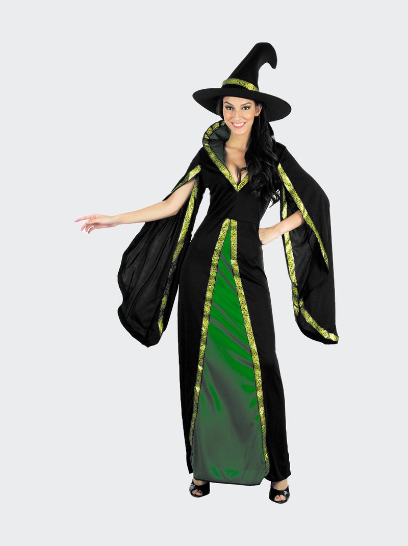 Déguisement de sorcière robe + chapeau noir/vert - Kiabi