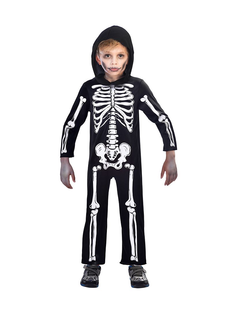 Déguisement squelette enfant noir et blanc (costume, cape avec
