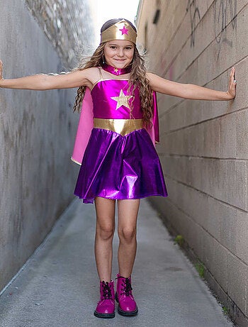 Déguisement enfant super-héroïne tunique, cape, masque Great Pretenders