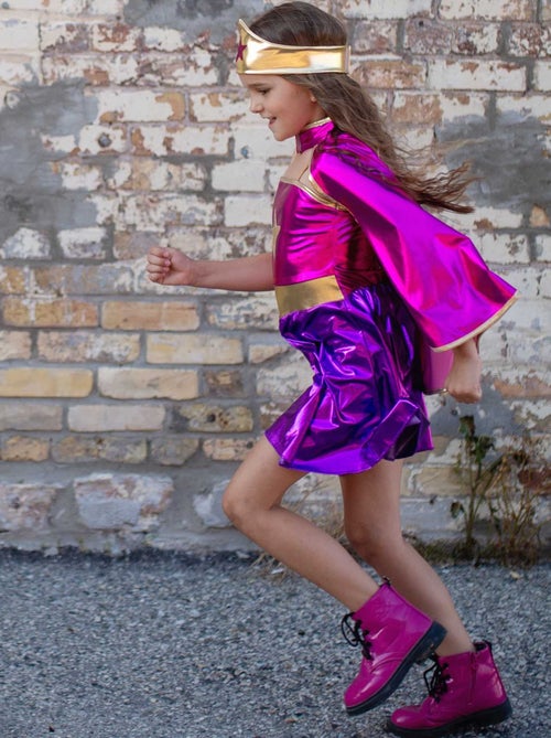 Déguisement enfant super-héroïne tunique, cape, masque Great Pretenders - Kiabi