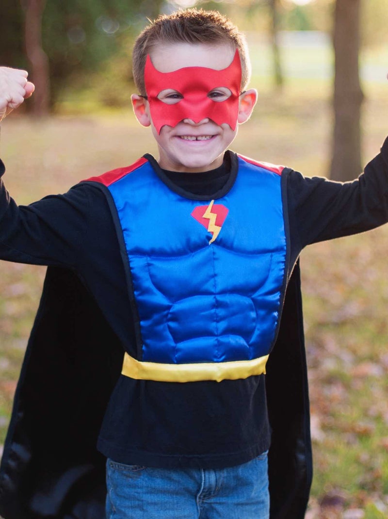 Déguisement enfant tunique réversible super-héros avec cape et masque Great Pretenders Noir - Kiabi