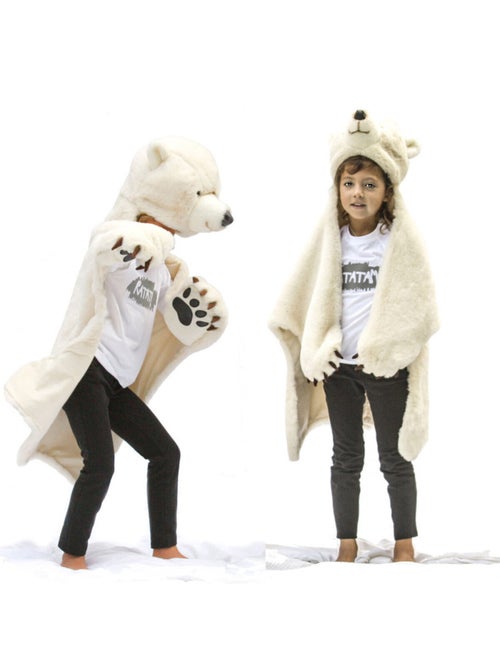 Déguisement peluche 3 en 1 ours blanc - plaid, déguisement et tapis - Kiabi