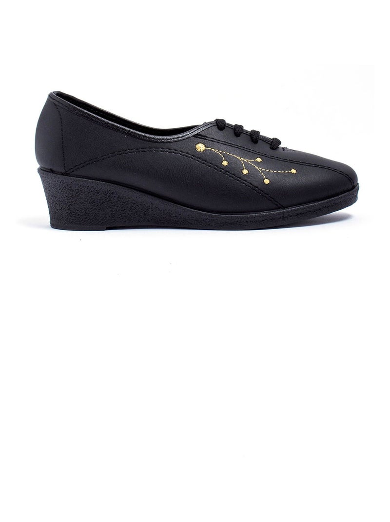 Derbies à lacets compensés en cuir brodé - Afibel Noir - Kiabi