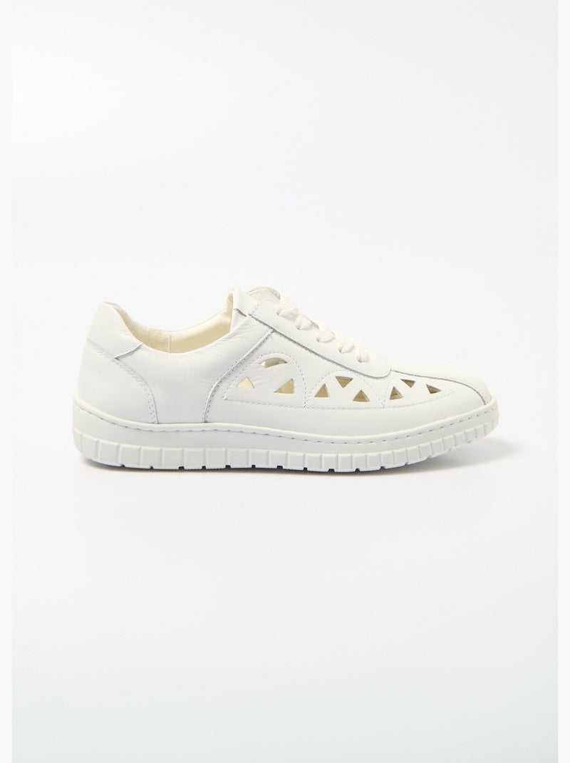 Derbies à lacets cuir largeur confort perforées - Afibel Blanc - Kiabi