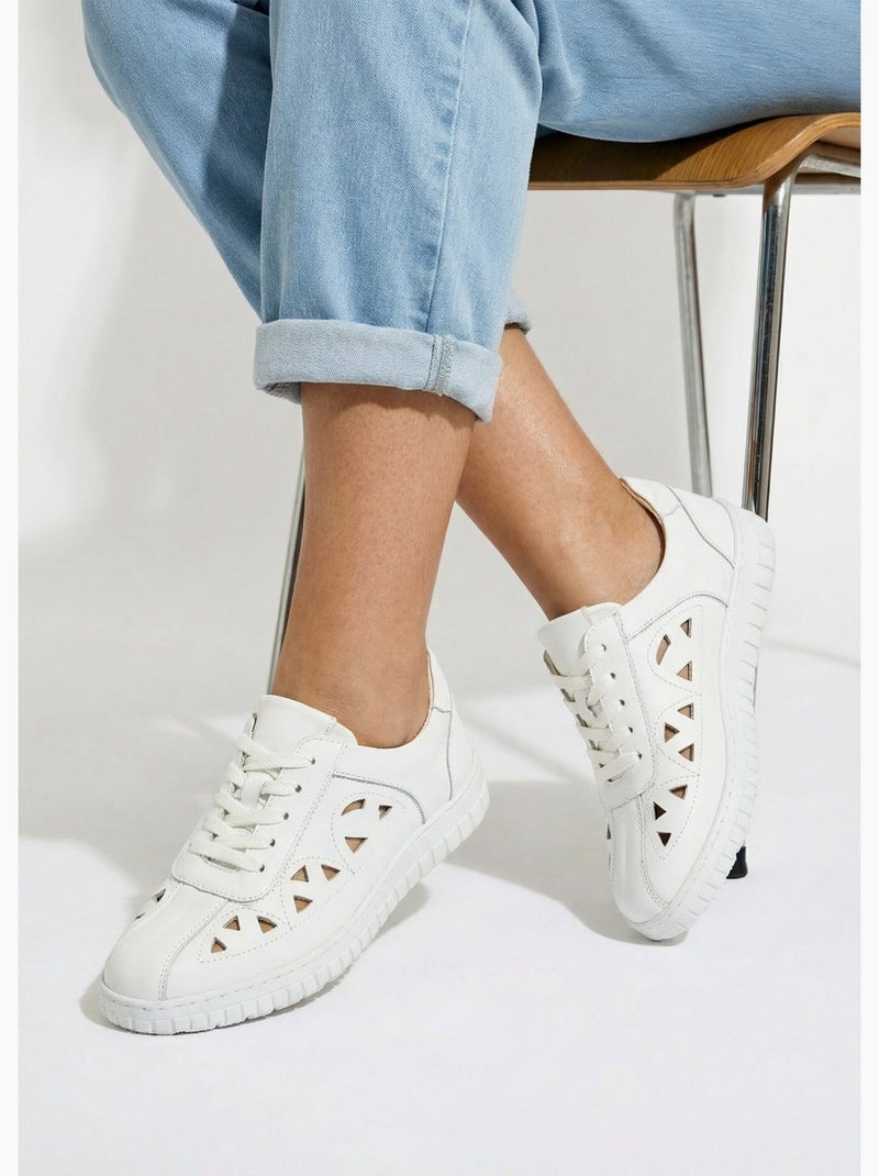 Derbies à lacets cuir largeur confort perforées - Afibel Blanc - Kiabi