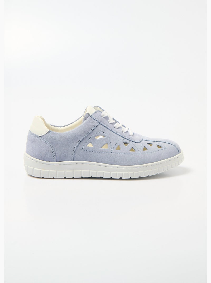 Derbies à lacets cuir largeur confort perforées - Afibel Bleu - Kiabi