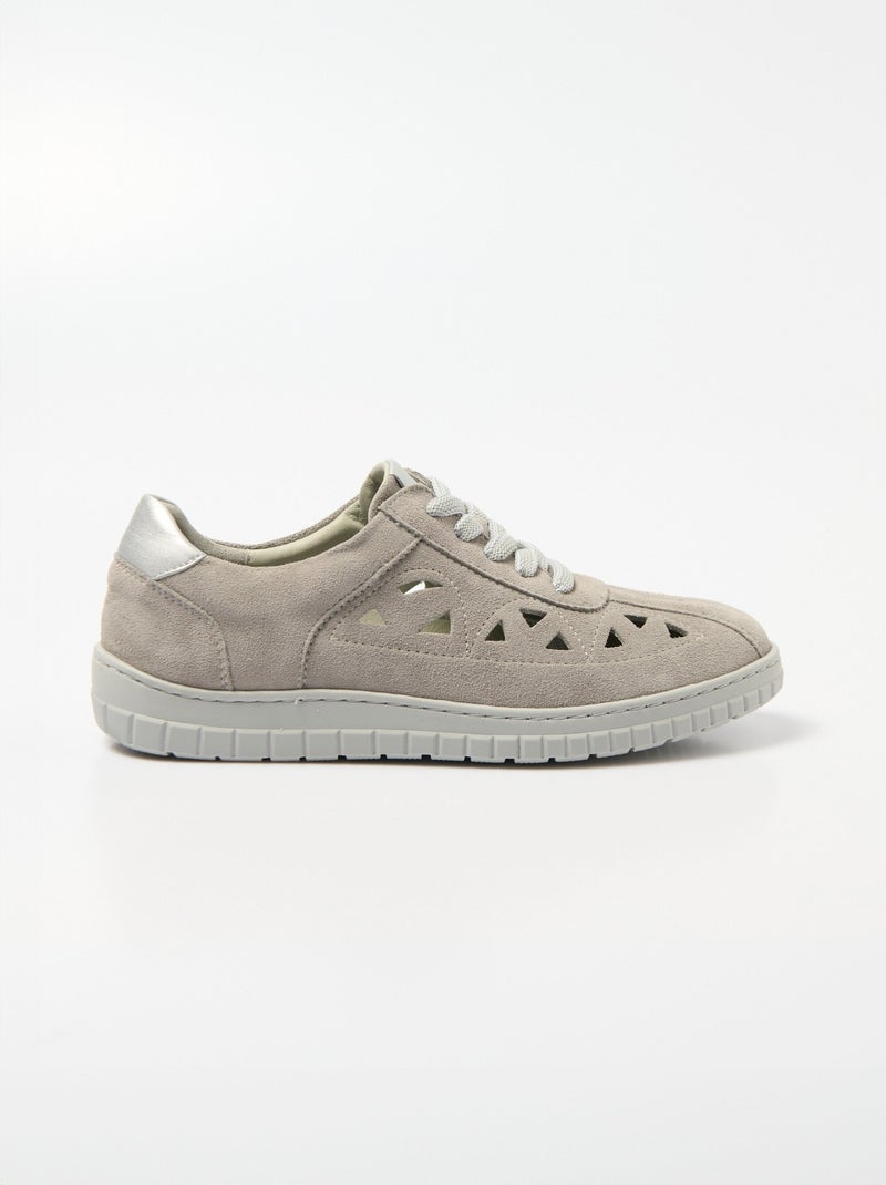 Derbies à lacets cuir largeur confort perforées - Afibel Gris - Kiabi