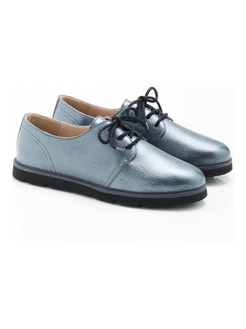 Derbies à lacets, dessus cuir cerf - Damart Argenté - Kiabi