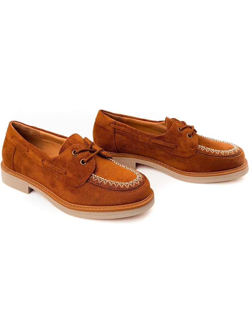 Derbies aspect suédine, détails brodés - AFIBEL Camel - Kiabi