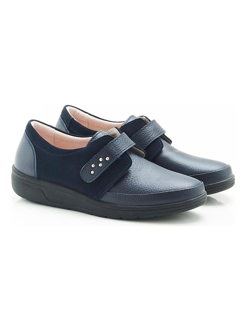 Derbies bi-matières à scratch - Damart Bleu marine - Kiabi