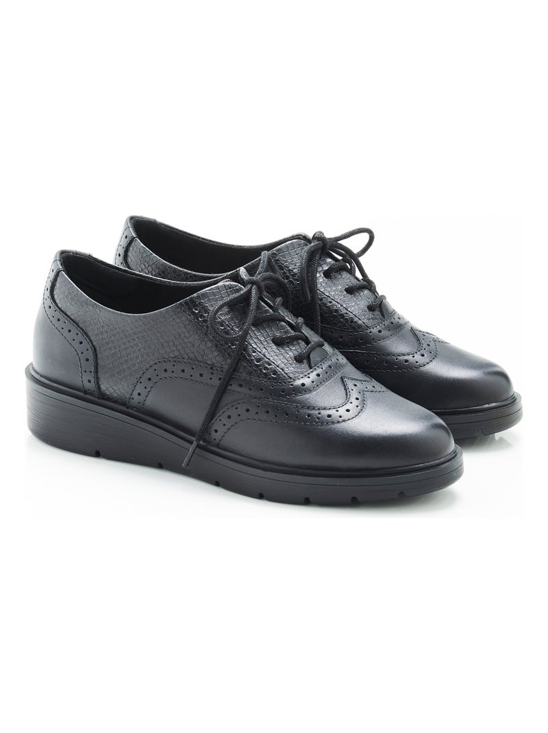 Derbies bout fleuri à lacets - Damart Noir - Kiabi