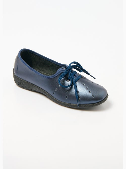 Derbies compensées à lacets cuir largeur confort - Afibel - Kiabi