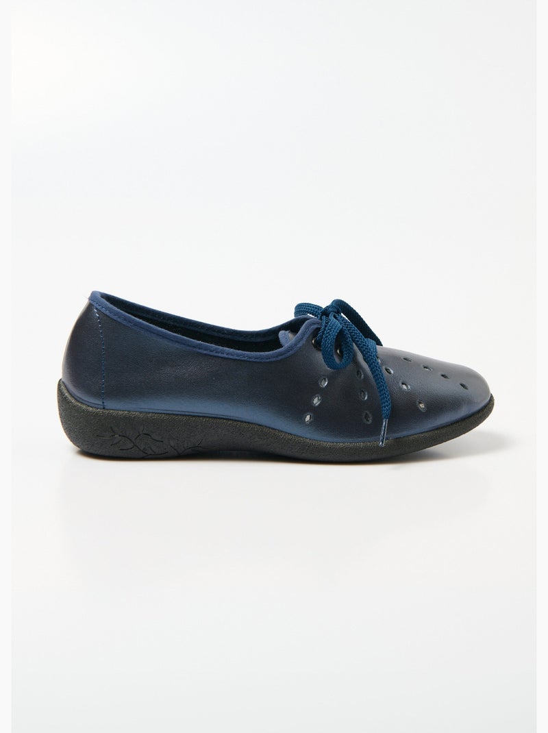 Derbies compensées à lacets cuir largeur confort - Afibel Bleu marine - Kiabi