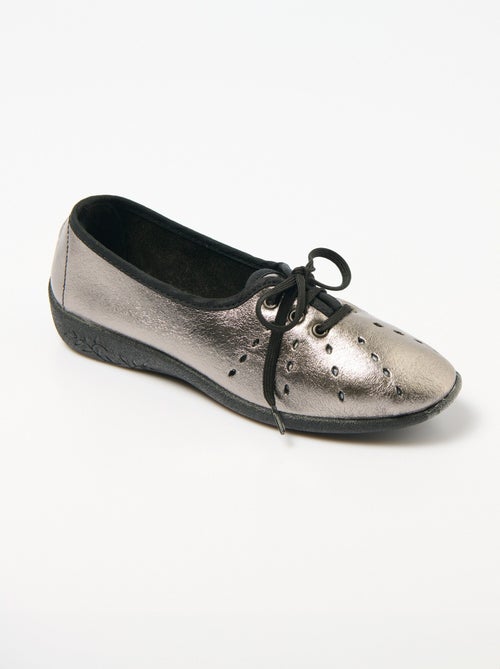 Derbies compensées à lacets cuir largeur confort - Afibel - Kiabi