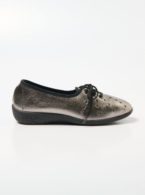 Derbies compensées à lacets cuir largeur confort - Afibel - Kiabi