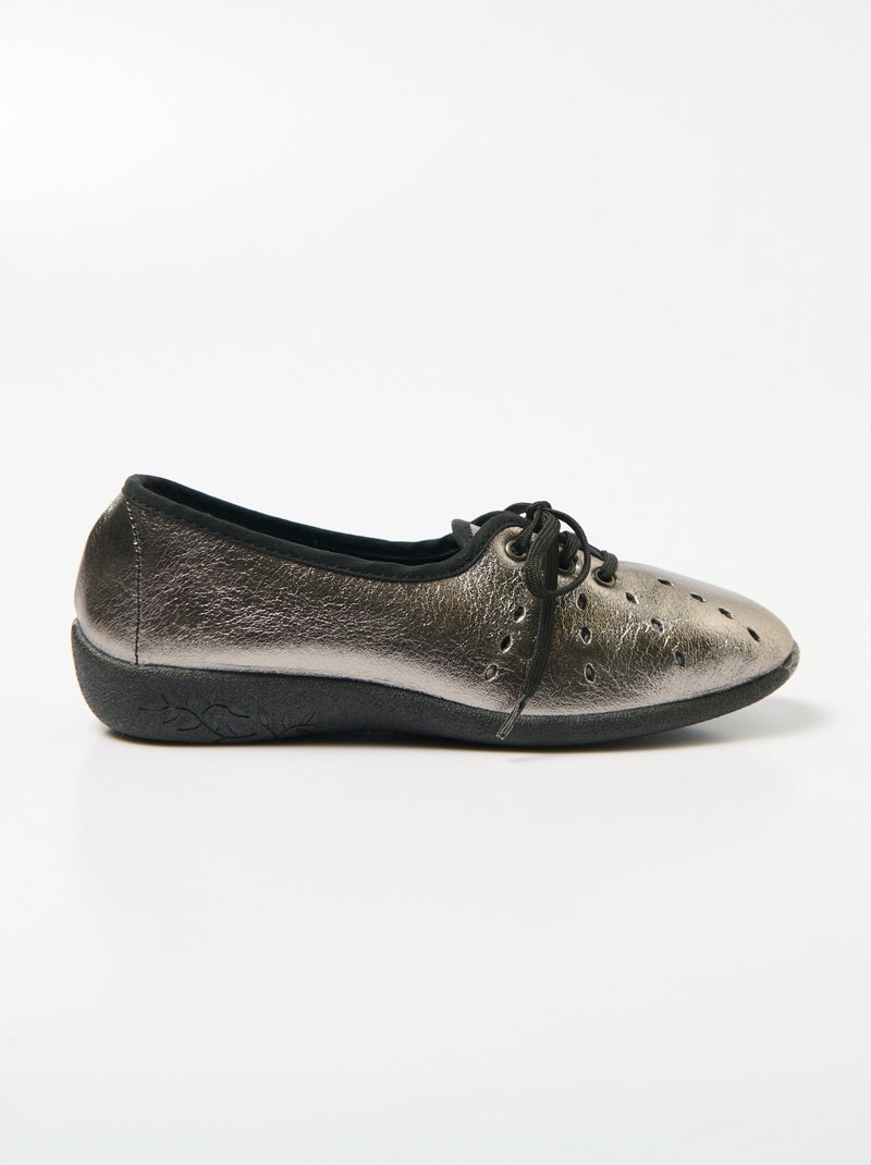 Derbies compensées à lacets cuir largeur confort - Afibel Bronze - Kiabi