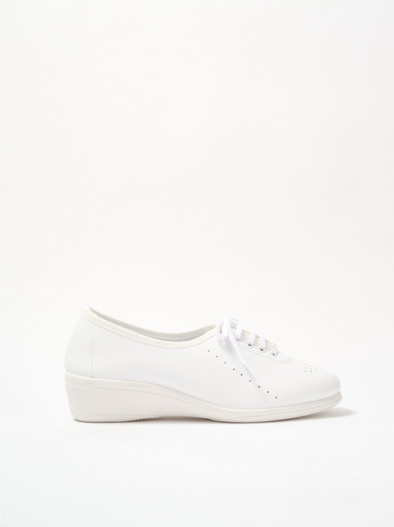 Derbies compensées grande largeur lacées cuir - Afibel Blanc - Kiabi